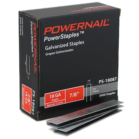Powernail 18 ga, Narrow Crown, 7/8 in Leg L, 5000 PK PS18087